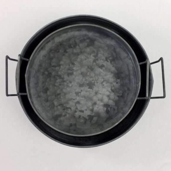 Farmhouse Galvanized Metal Storage Trays Buckets With Handles Set-2 Piece - Picture 8 of 8